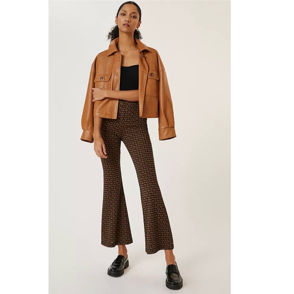Anthropologie Sabine Geometric Pull-On Ponte Knit Flared Pant Black XS